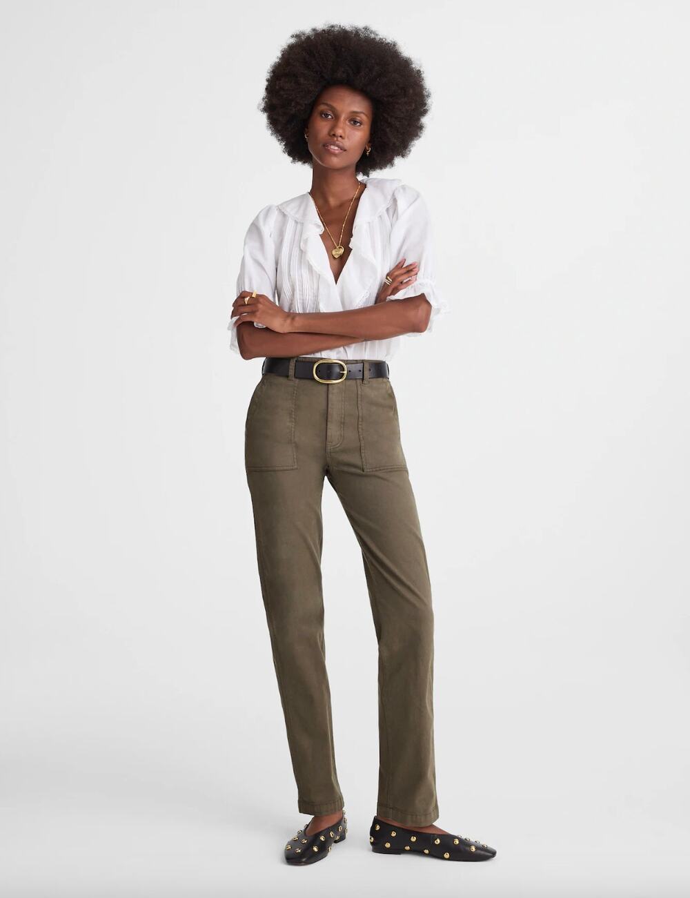 Madewell Utility Straight-Leg Pants Faded Olive Super Stretch Cotton W 23 NWT